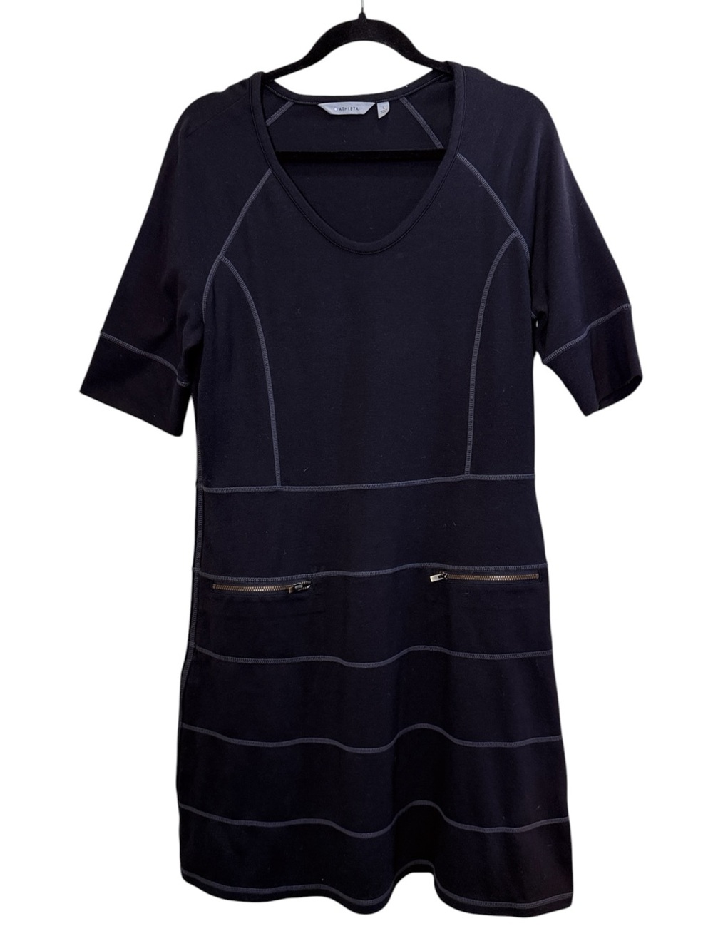 Athleta Strata Women’s Black Stretch Ponte Sporty A-line Gorpcore Mini Dress L